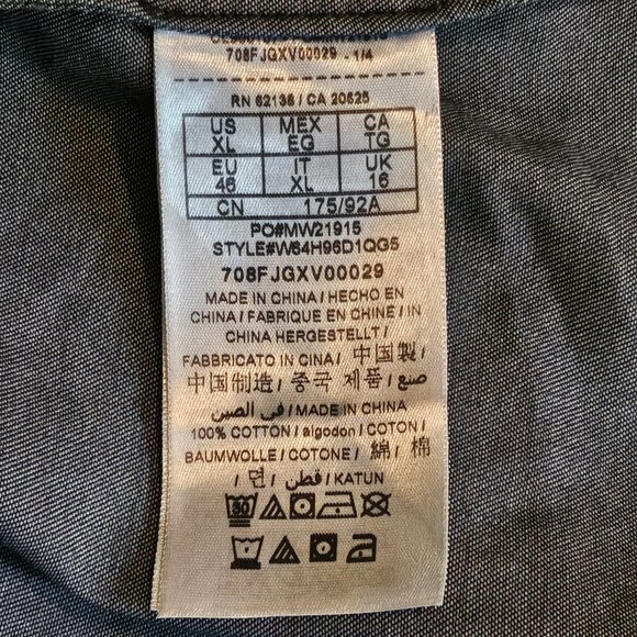 NWT GUESS Blue Denim Slim Line with Ruffle Button Down Long Sleeve Shirt Size XL - Picture 10 of 13